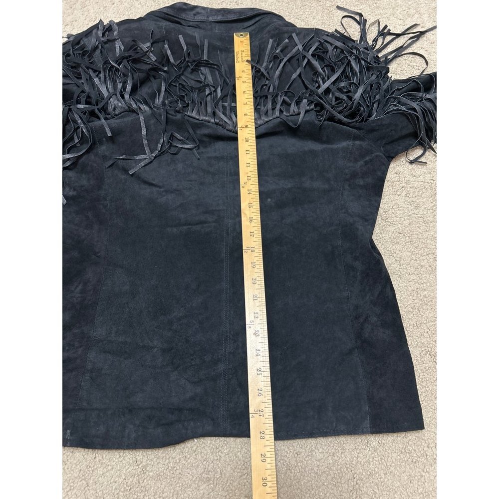 Western Cowgirl Vintage Womens Size Large Fringe Black Suede Jacket 100% Leather - Picture 10 of 11